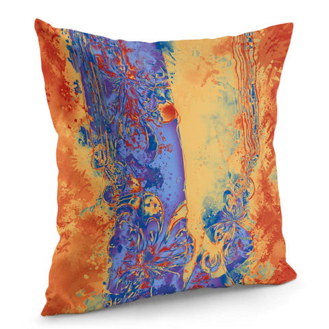 Image of Art Deco Grunge Flowers Wallpaper Orange Blue Pillow Cover