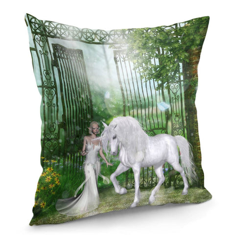 Image of Wonderful Fairy With Unicorn Pillow Cover