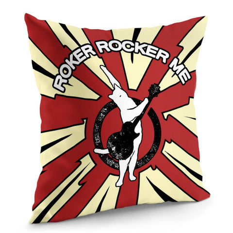 Image of Rock Cat And Guitar And Sound Waves And Fonts Pillow Cover