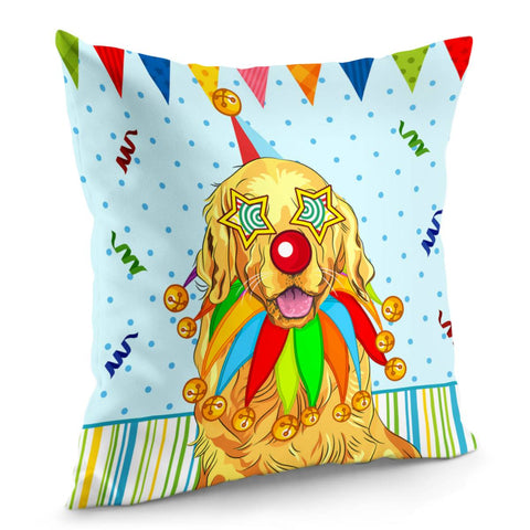 Image of Clown And Golden Retriever Pillow Cover