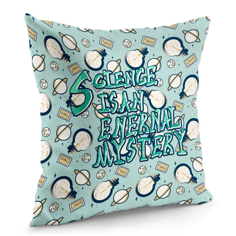 Image of Einstein Quotes And Light Bulbs And Formulas And Planets And Universe And Fonts Pillow Cover