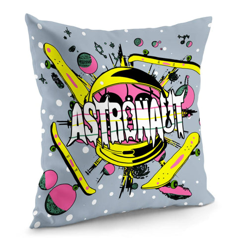 Image of Starry Sky And Astronauts And Skateboards And Universe And Fonts Pillow Cover