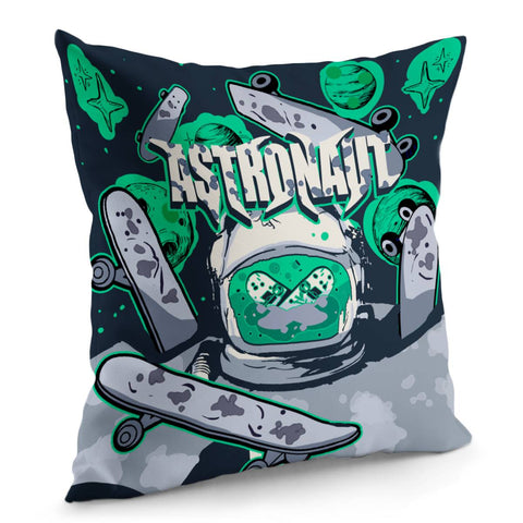 Image of Starry Sky And Astronauts And Skateboards And Universe And Fonts Pillow Cover