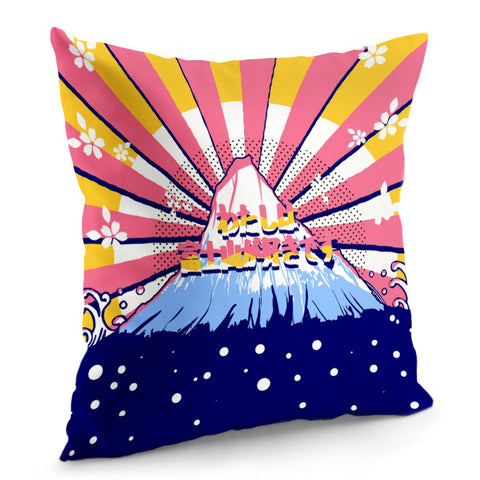 Image of Mount Fuji And Fonts And Light And Sun And Waves And Cherry Blossoms And Polka Dots Pillow Cover