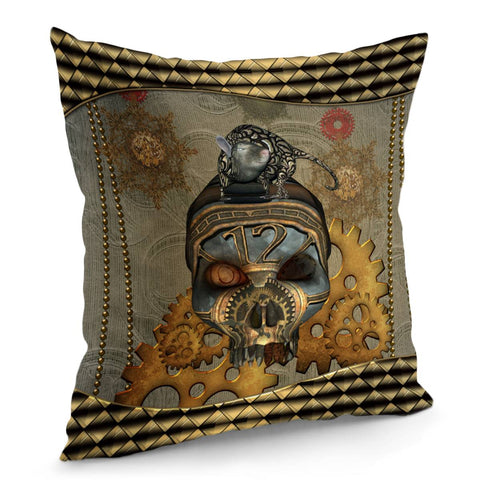 Image of Awesome Steampunk Skull With Rat Pillow Cover