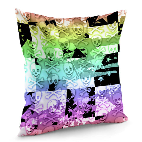 Image of Rainbow Checker Skull Splatter Pillow Cover