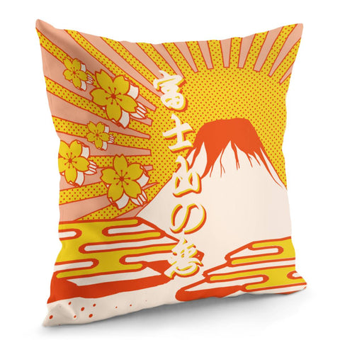 Image of Mount Fuji And Clouds And Light And Cherry Blossoms And Sun Pillow Cover