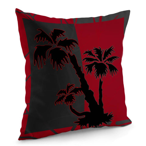 Image of Red Grey Silhouette Palm Tree Pillow Cover