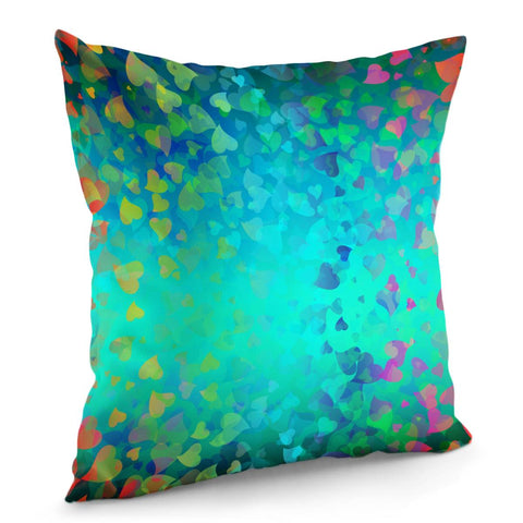 Image of Hearts Colors On Green Pillow Cover