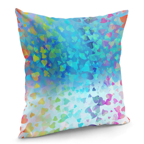 Image of Hearts Colors On Blue Pillow Cover