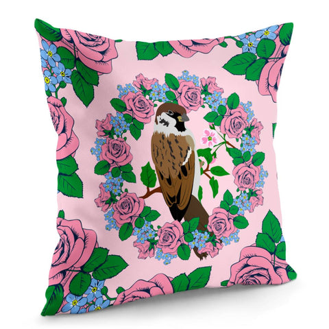 Image of Sparrow And Flower Pillow Cover