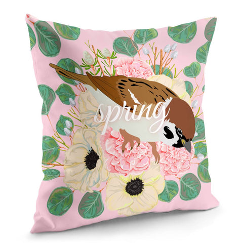 Image of Sparrow And Flower Pillow Cover