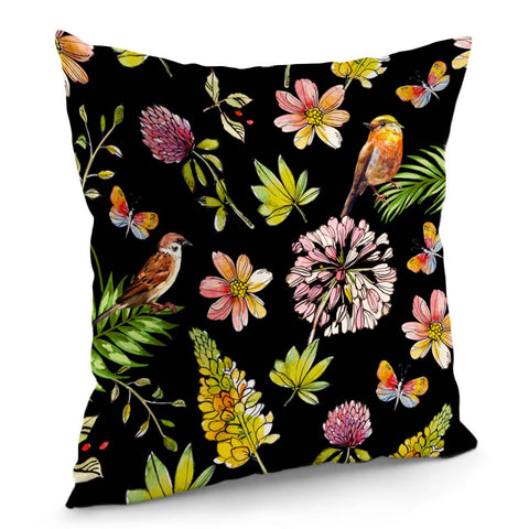 Image of Sparrows And Plants Pillow Cover