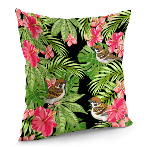 Image of Sparrows And Plants Pillow Cover