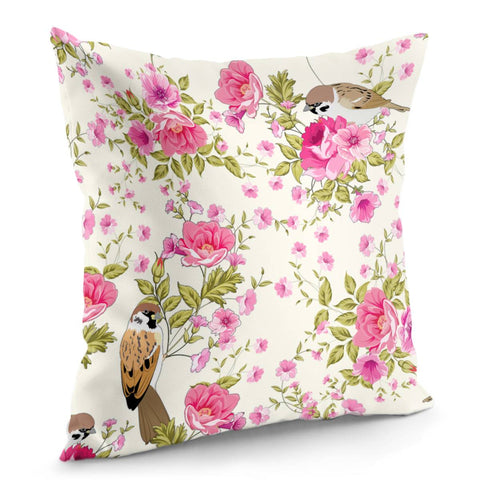 Image of Sparrows And Plants Pillow Cover