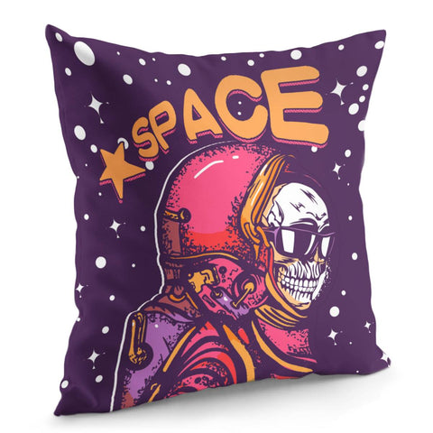 Image of Skull And Starry Sky And Planet And Polka Dots Pillow Cover