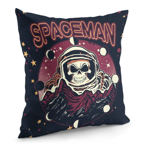 Image of Skull And Starry Sky And Planet And Polka Dots And Mountains Pillow Cover