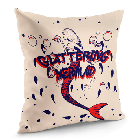 Image of Mermaid And Fish And Bubbles And Water Waves And Polka Dots And Fonts Pillow Cover