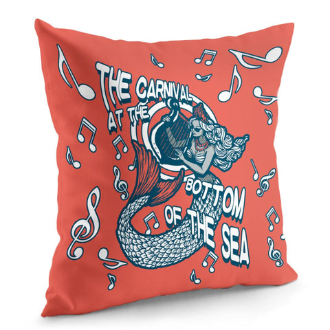 Image of Mermaid And Harp And Notes And Sound Waves And Crowns And Fonts Pillow Cover