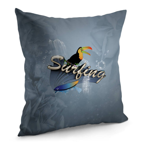 Image of Surfing, Funny Coourtan With Surfboard Pillow Cover