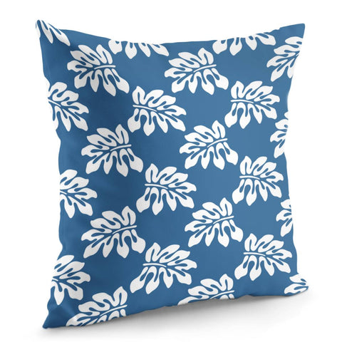 Image of Blue White Tropical Leaf Pattern Pillow Cover