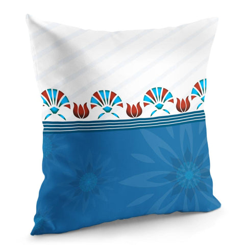 Image of Blue Red Flower Lotus Stencil Pillow Cover