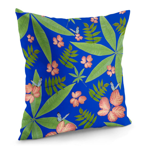 Image of Leaves On Blue Pillow Cover