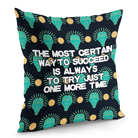 Image of Thomas Alva Edison And Fonts And Bulbs And Gears Pillow Cover