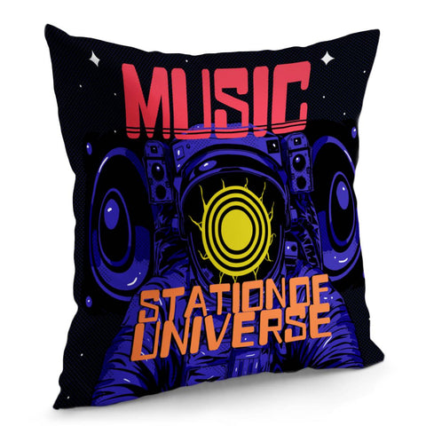 Image of Astronauts And Stars And Stars And Musical Instruments And Speakers And Sound Waves And Fonts Pillow Cover