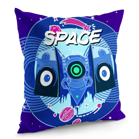 Image of Astronauts And Stars And Stars And Spots And Musical Instruments And Speakers And Planets And Sound Waves And Fonts Pillow Cover