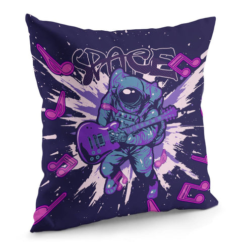 Image of Astronauts And Stars And Stars And Spots And Musical Instruments And Musical Notes And Planets And Sound Waves And Fonts Pillow Cover