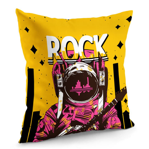 Image of Astronaut And Starry Sky And Guitar And Sound Waves And Fonts Pillow Cover