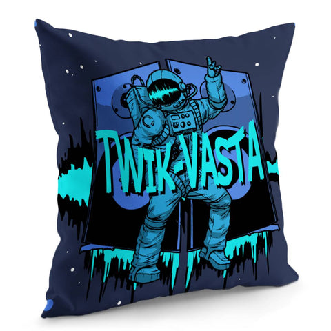 Image of Astronauts And Stars And Speakers And Polka Dots And Sound Waves And Fonts Pillow Cover