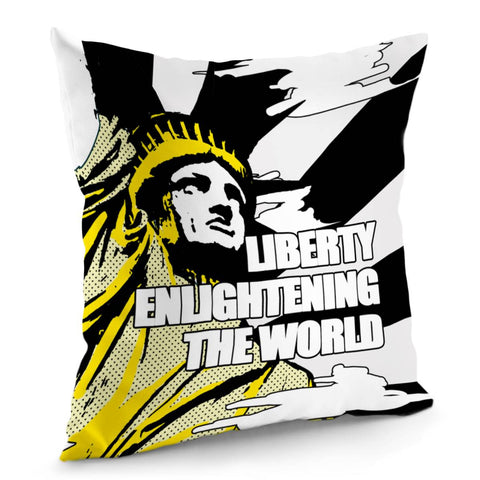 Image of Statue Of Liberty And Light And Clouds And Fonts Pillow Cover