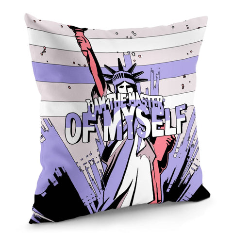 Image of Statue Of Liberty And Light And Polka Dots And Stripes And Fonts Pillow Cover