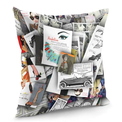 Image of Retro Illustration Collage Pillow Cover