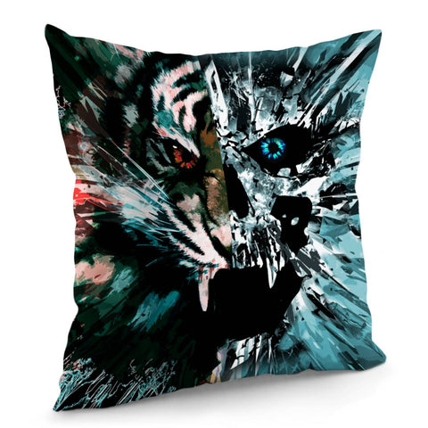 Image of Tiger And Skull And Fragments And Ripples Pillow Cover