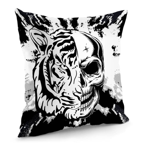 Image of Tiger And Skull And Texture And Explosion Pillow Cover