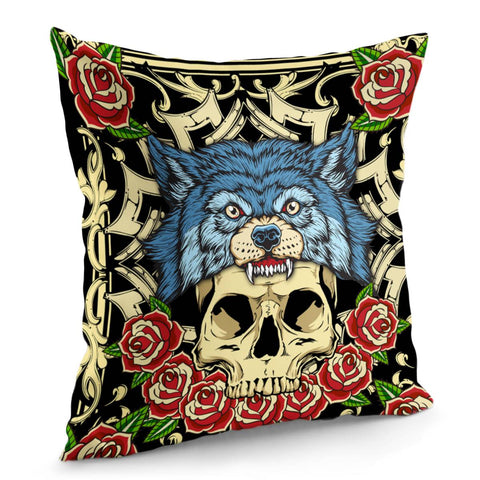 Image of Wolf And Skull Pillow Cover