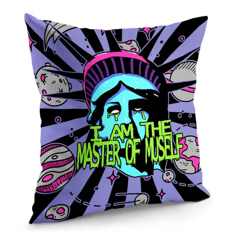 Image of Statue Of Liberty And Light And Planet And Meteors And Stars And Fonts Pillow Cover