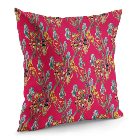 Image of Irises On A Red Background Pillow Cover