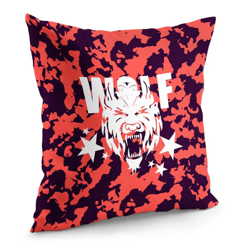 Image of Wolf And Fonts And Stars And Camouflage And Animals Pillow Cover