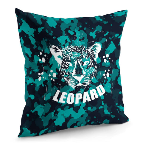 Image of Leopard And Fonts And Footprints And Camouflage And Animals Pillow Cover