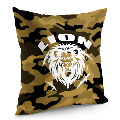 Image of Lion And Scratches And Camouflage And Animals And Textures Pillow Cover