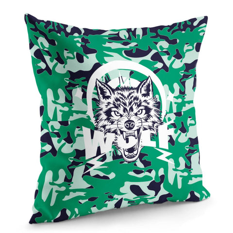 Image of Wolf And Lightning And Camouflage And Animals And Textures Pillow Cover