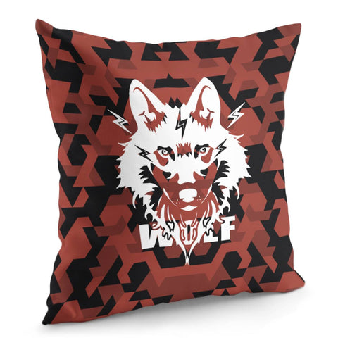 Image of Wolf And Lightning And Camouflage And Animals And Textures Pillow Cover