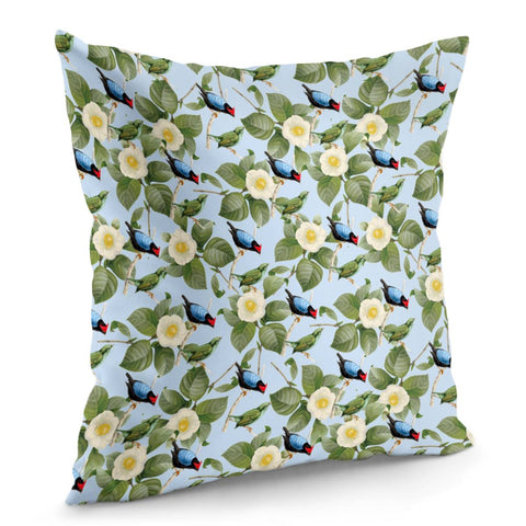 Image of White Camellia And Birds Pillow Cover