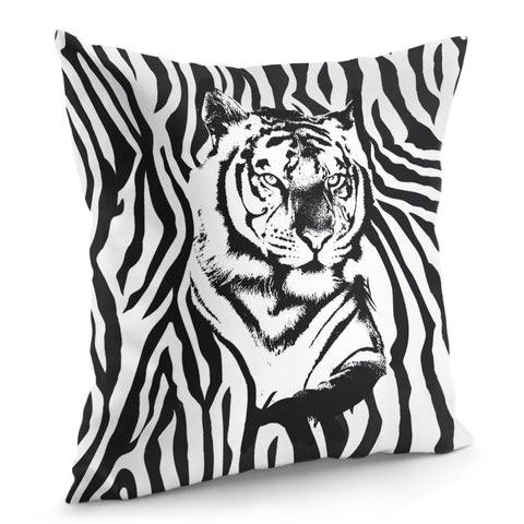 Image of Tiger And Black And White And Animal Textures And Animals Pillow Cover