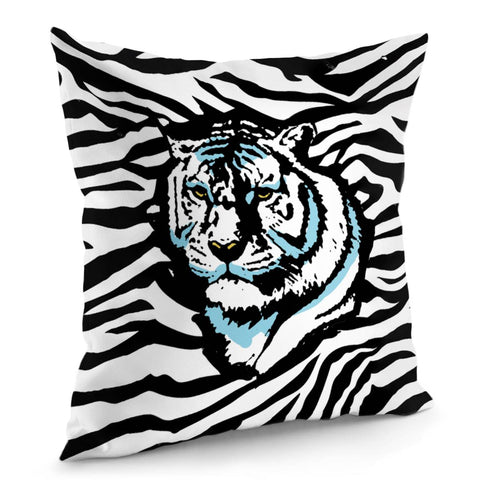 Image of Tiger And Black And White And Animal Textures And Animals Pillow Cover