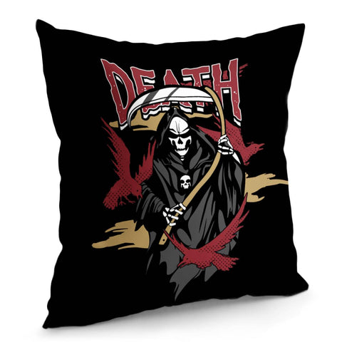 Image of Grim Reaper And Scythe And Fonts And Crows And Smog Pillow Cover